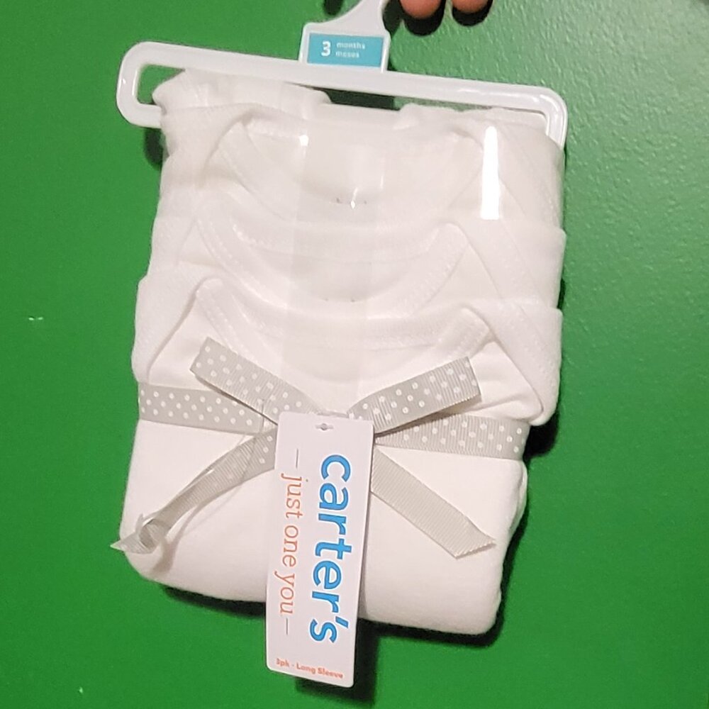 NWT Carter's 3pk Long Sleeve Onesies White 3M